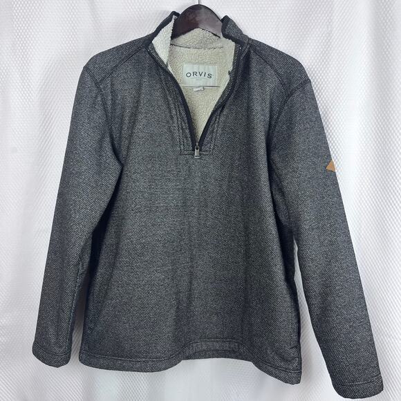 ORVIS‎ Pullover Sweater Men's L Gray Quarter Zip Heavyweight Sherpa (M509) - Picture 1 of 9